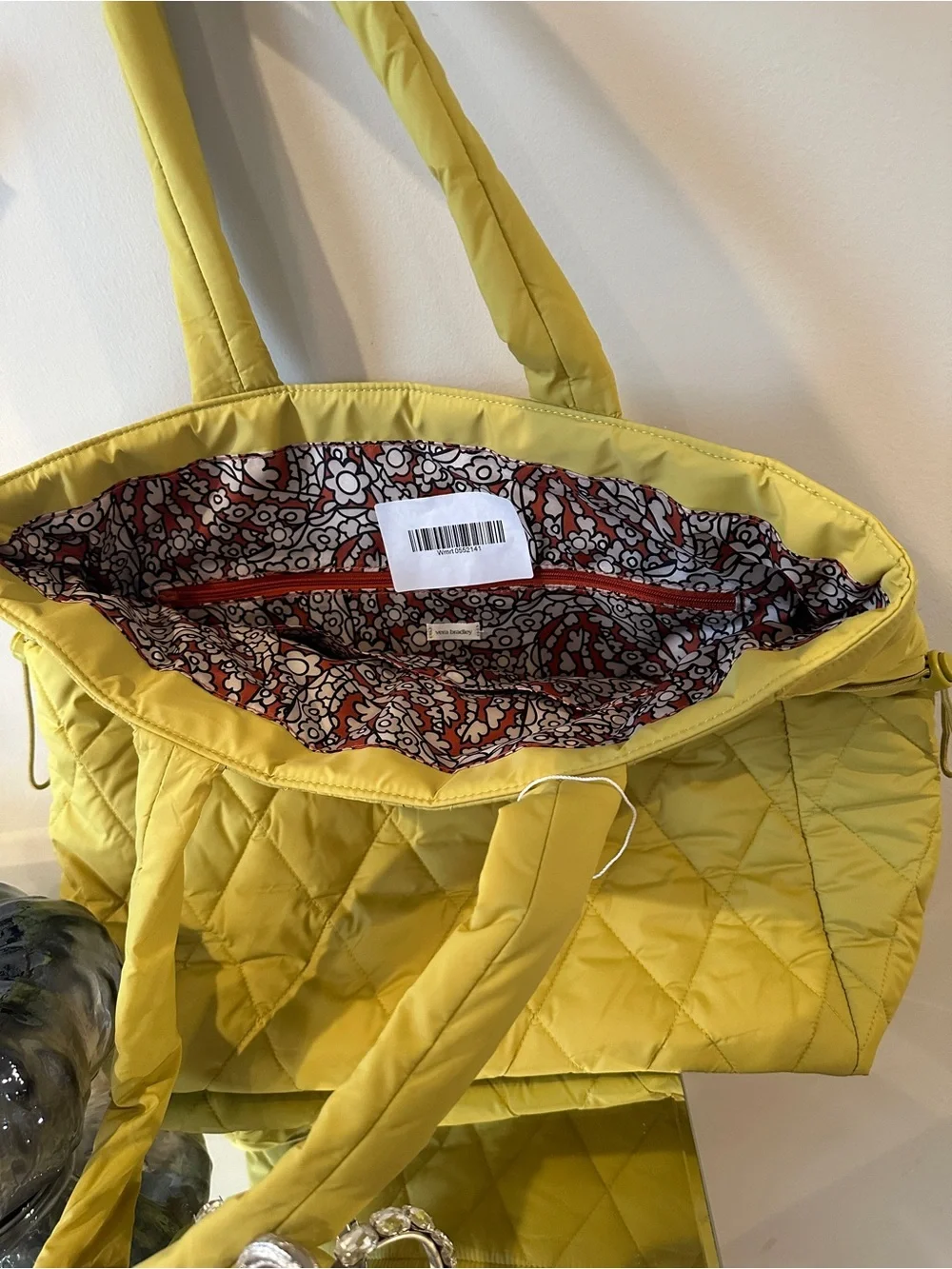 Vera Bradley Quilted Yellow Tote with Printed Interior feather light so soft
